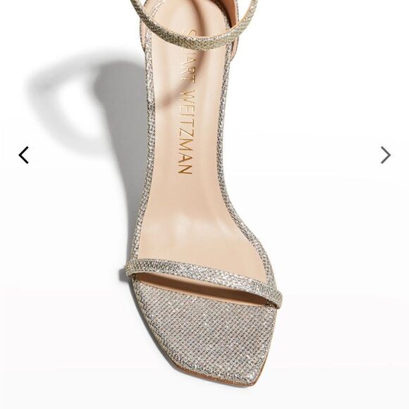 Stuart Weitzman's Nudistcurve Shimmery Ankle Strap Sandals Silver Size 6.5B NIB - Picture 5 of 14